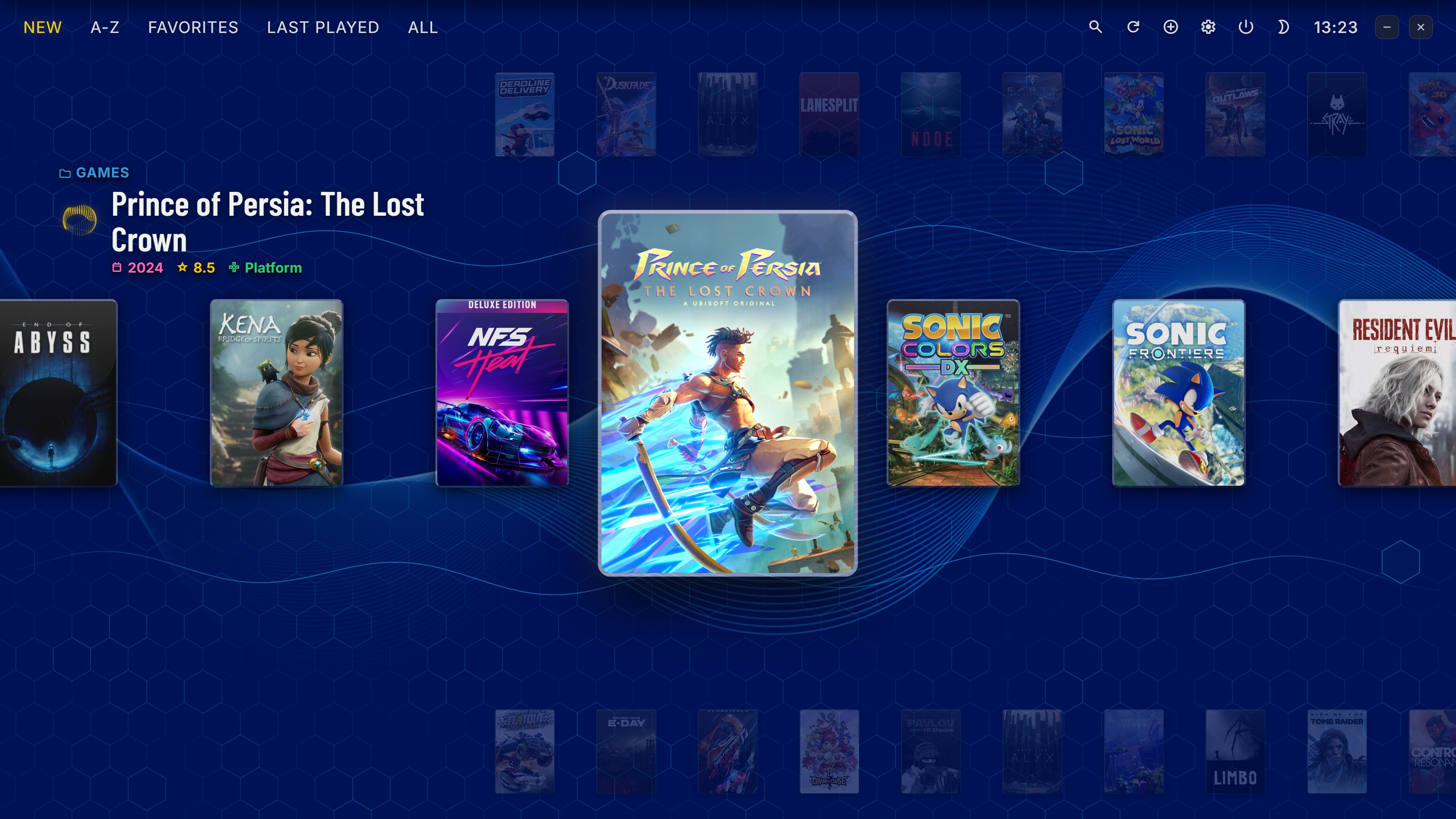The library in the hexagon theme with Prince of Persia selected